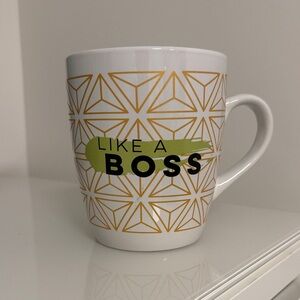 Stylish White Mug with Gold Geometric Design